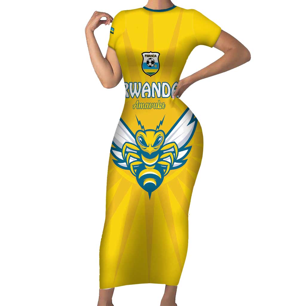 Custom Rwanda Football Short Sleeve Bodycon Dress Go Amavubi