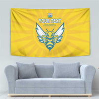 Yellow football tapestry featuring blue winged crest and 'YOUR TEXT' and 'Amavubi'