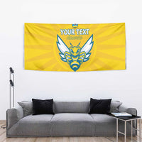 Yellow football tapestry wall hanging with blue crest and 'YOUR TEXT' and 'Amavubi'