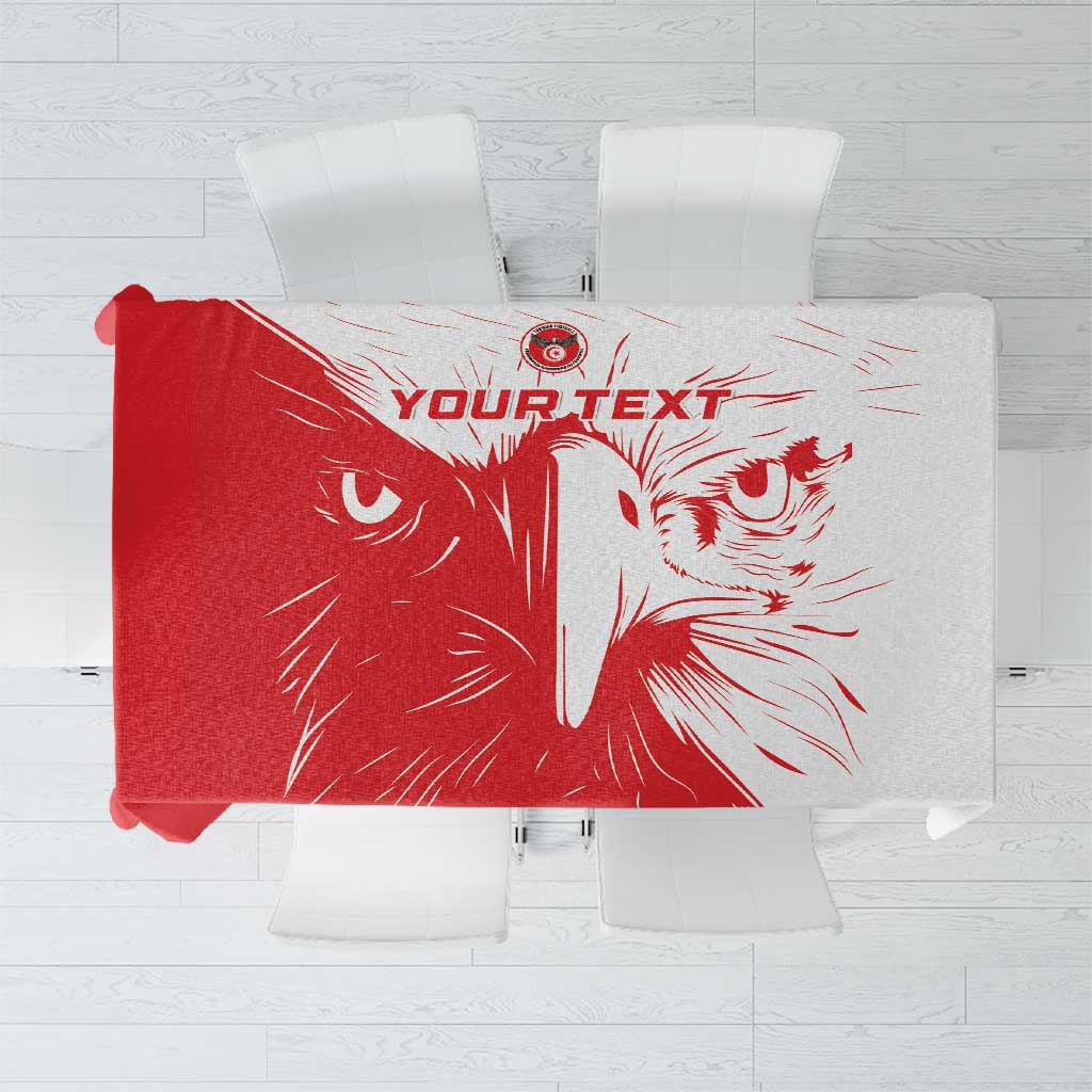 Red and white custom football tablecloth with stylized eagle head graphic