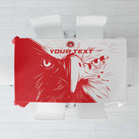 Red and white custom football tablecloth with stylized eagle head graphic