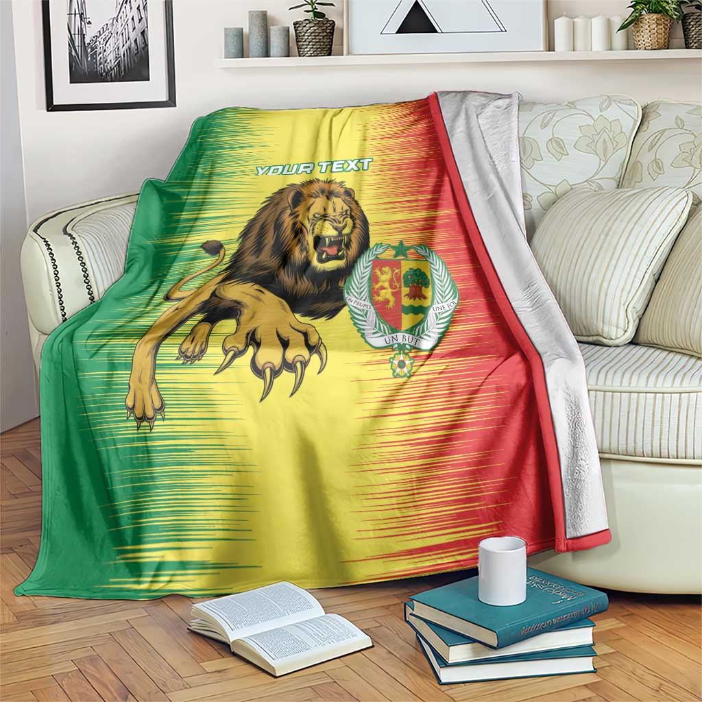 Custom Senegal football blanket with lion crest graphic and green-yellow-red stripe design