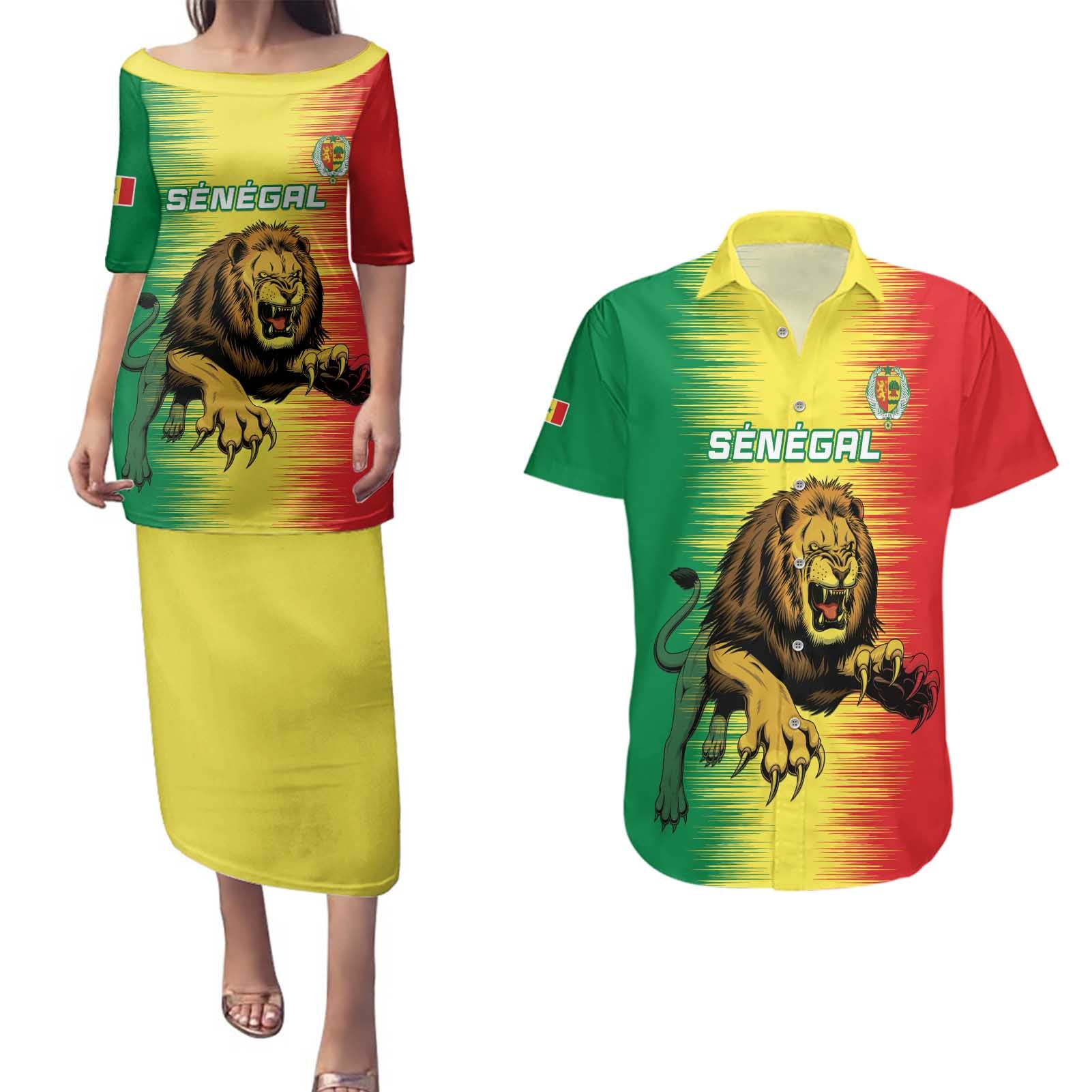 Custom Senegal Football Couples Matching Puletasi and Hawaiian Shirt Go Lions of Teranga