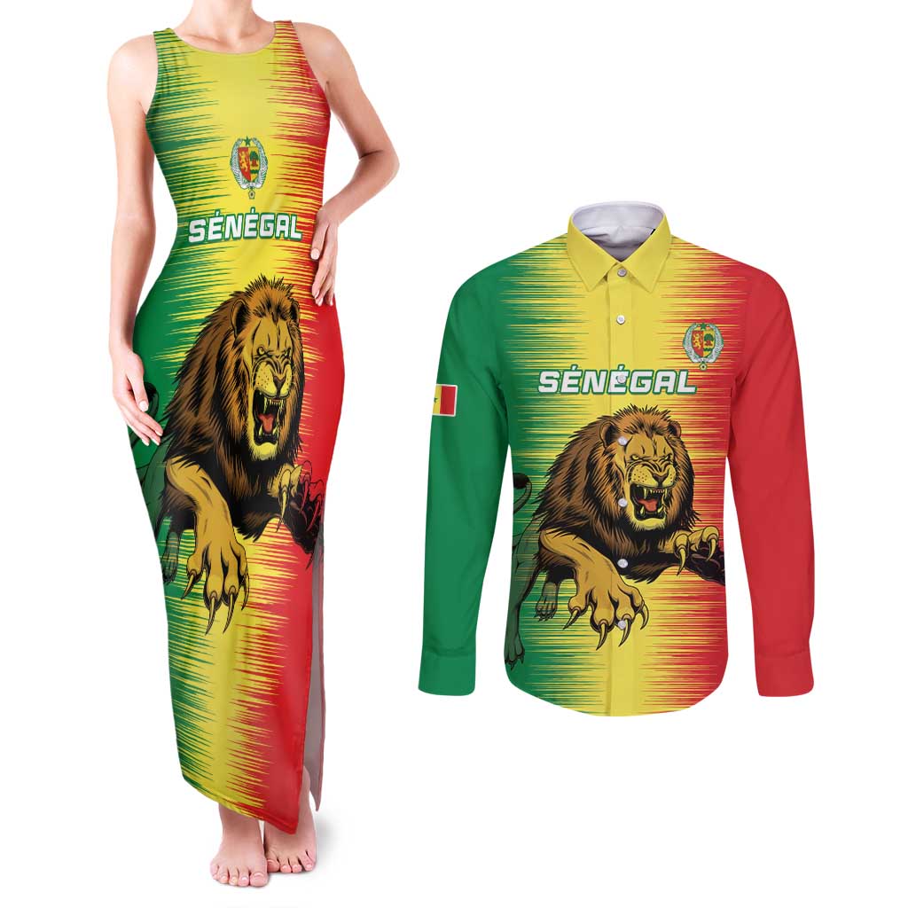 Custom Senegal Football Couples Matching Tank Maxi Dress and Long Sleeve Button Shirt Go Lions of Teranga