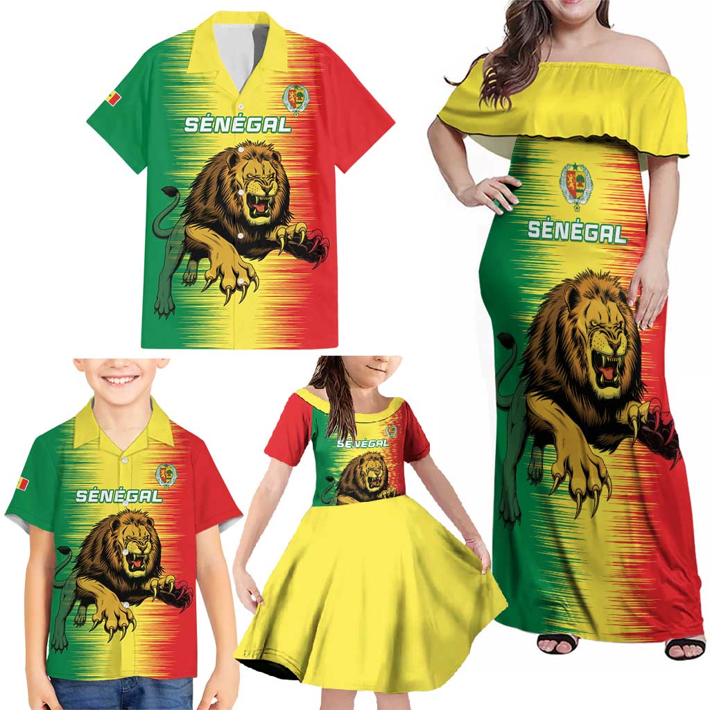 Custom Senegal Football Family Matching Off Shoulder Maxi Dress and Hawaiian Shirt Go Lions of Teranga - Wonder Print Shop