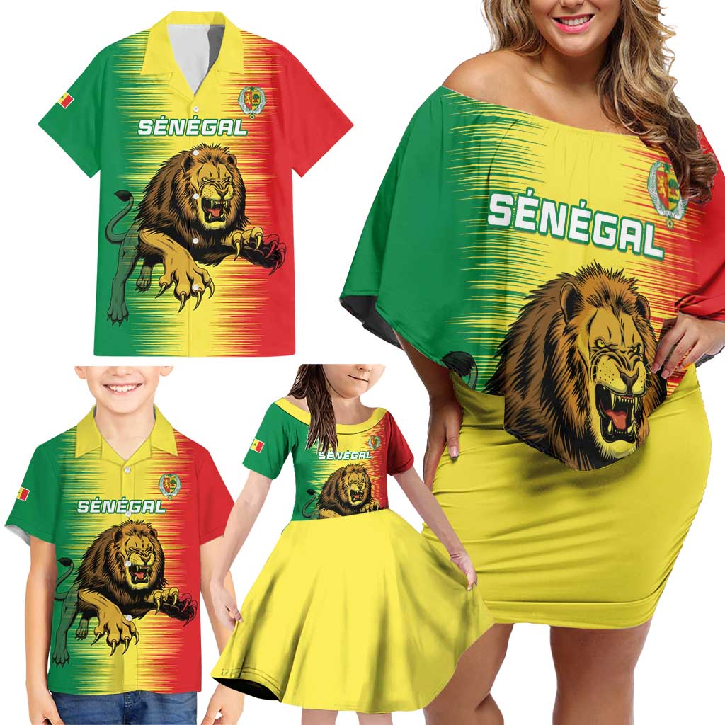 Custom Senegal Football Family Matching Off Shoulder Short Dress and Hawaiian Shirt Go Lions of Teranga - Wonder Print Shop