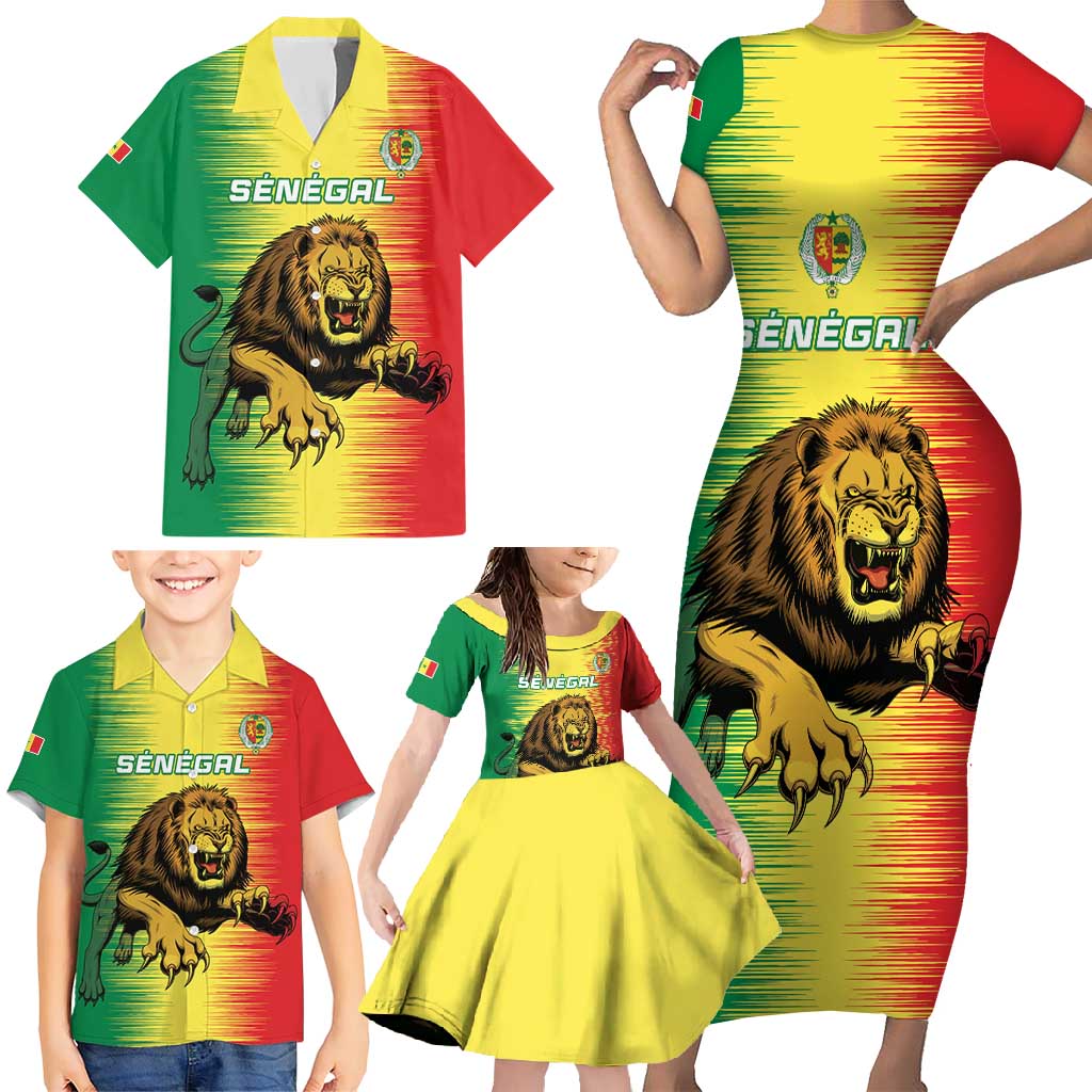 Custom Senegal Football Family Matching Short Sleeve Bodycon Dress and Hawaiian Shirt Go Lions of Teranga - Wonder Print Shop