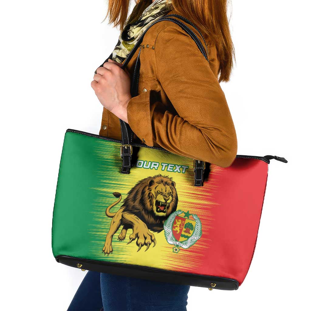 Custom Senegal Football Leather Tote Bag Go Lions of Teranga