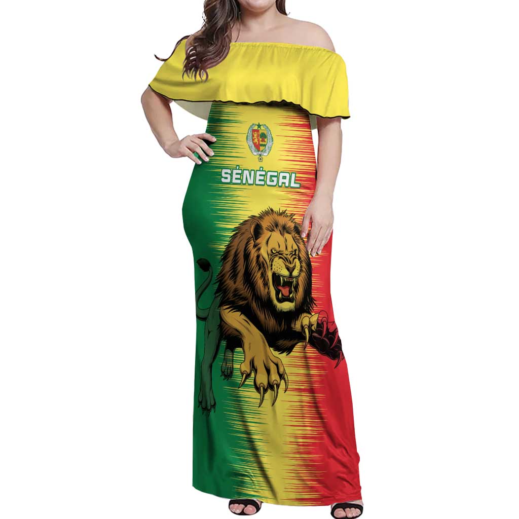 Custom Senegal Football Off Shoulder Maxi Dress Go Lions of Teranga - Wonder Print Shop