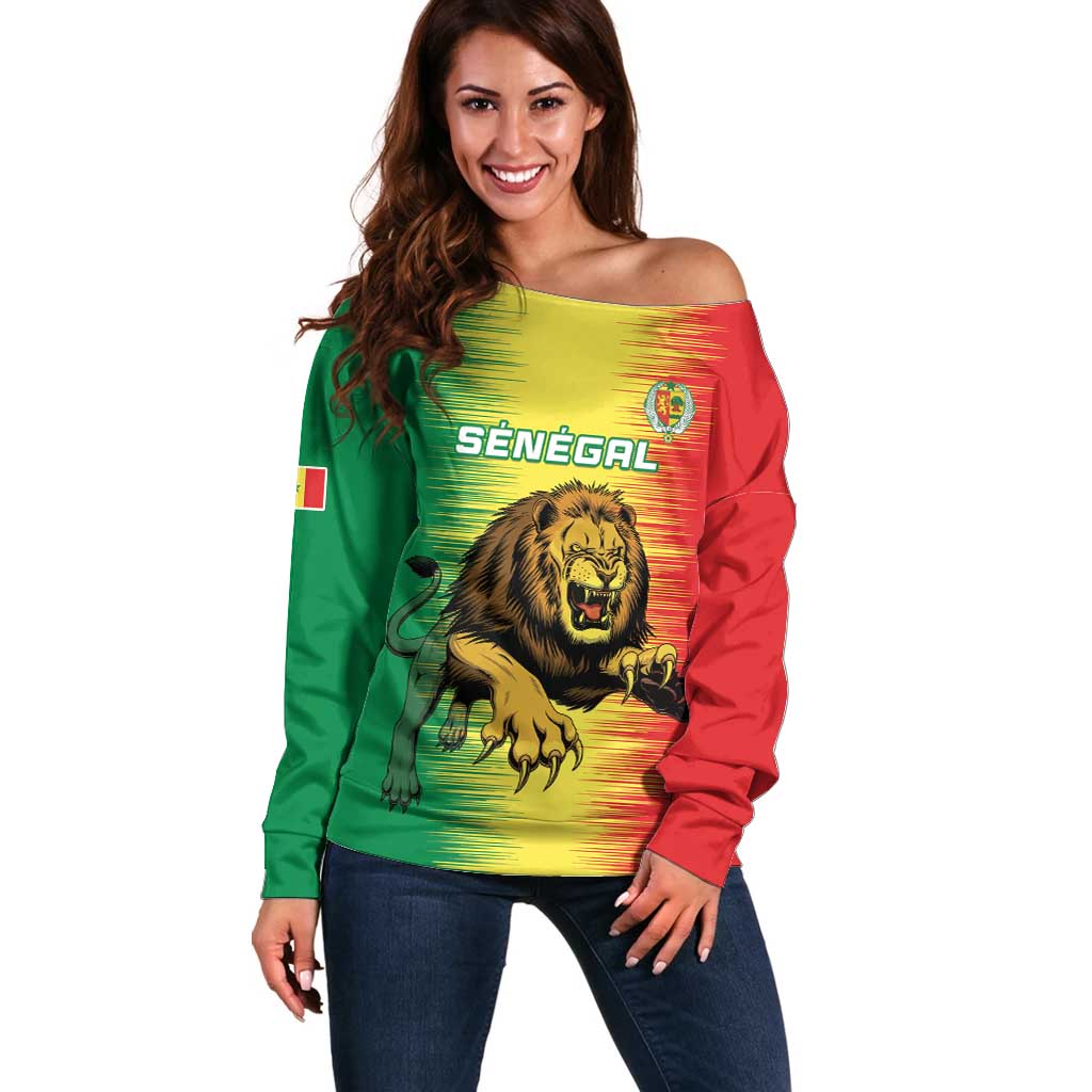 Custom Senegal Football Off Shoulder Sweater Go Lions of Teranga