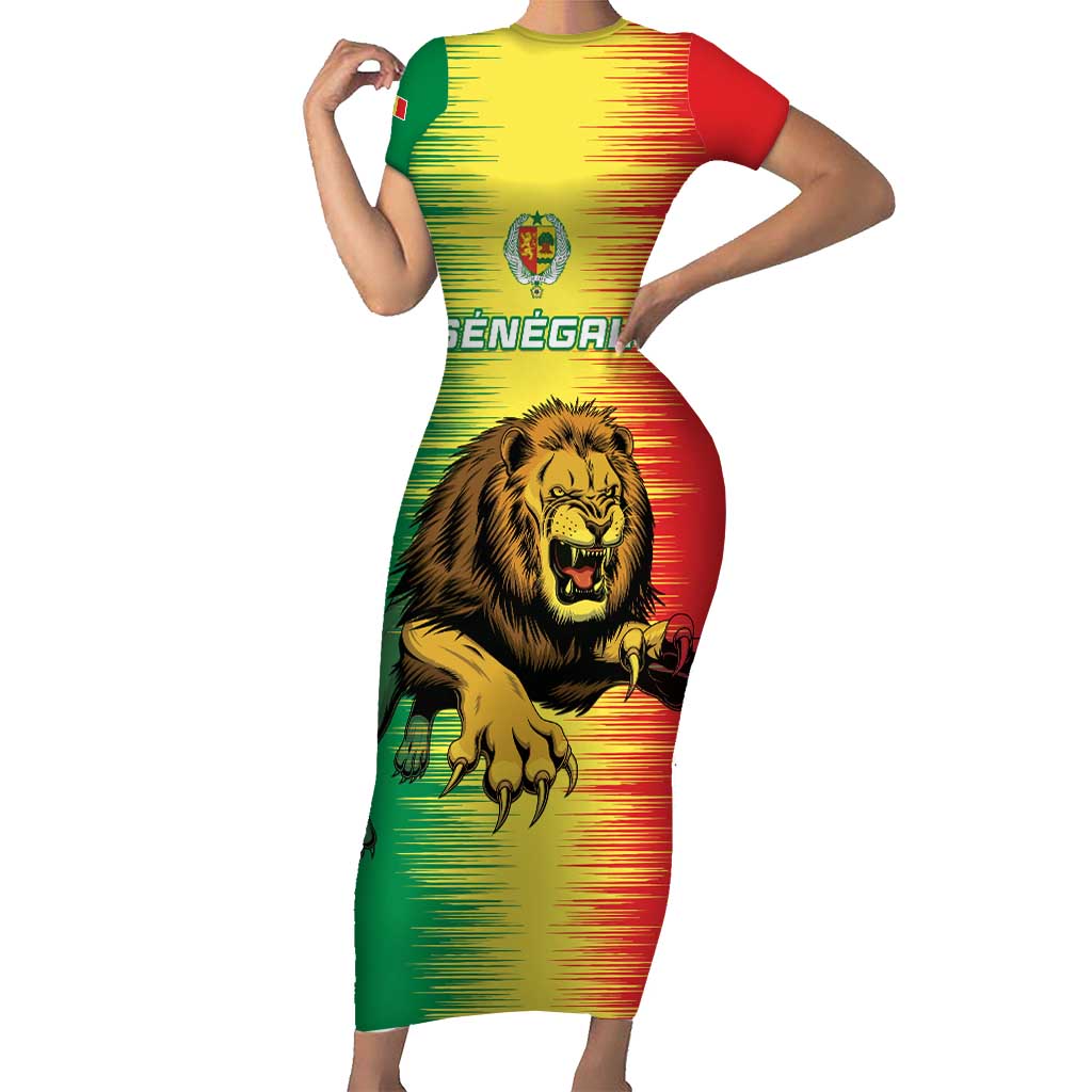 Custom Senegal Football Short Sleeve Bodycon Dress Go Lions of Teranga - Wonder Print Shop