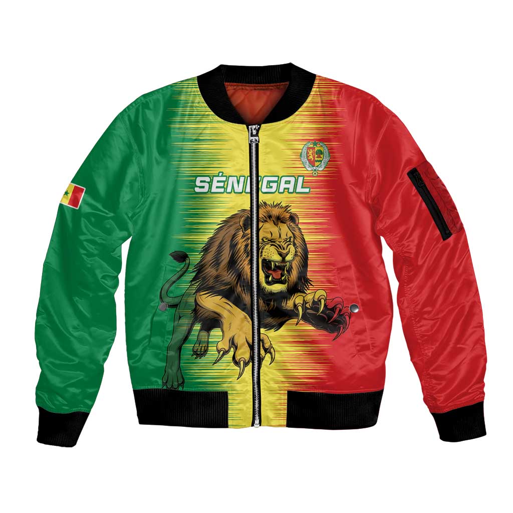 Custom Senegal Football Sleeve Zip Bomber Jacket Go Lions of Teranga - Wonder Print Shop