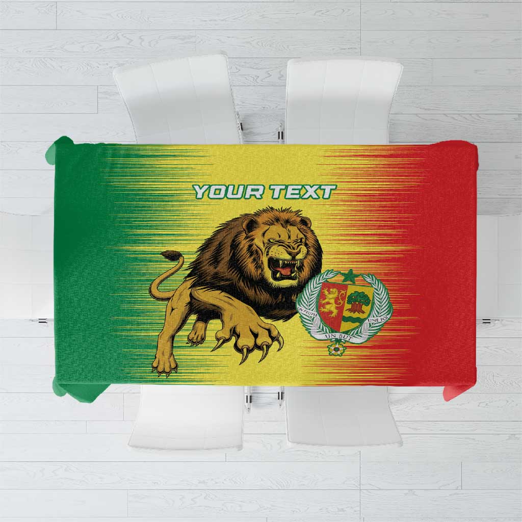 Custom Senegal football tablecloth with lion and crest design in green, yellow, and red print
