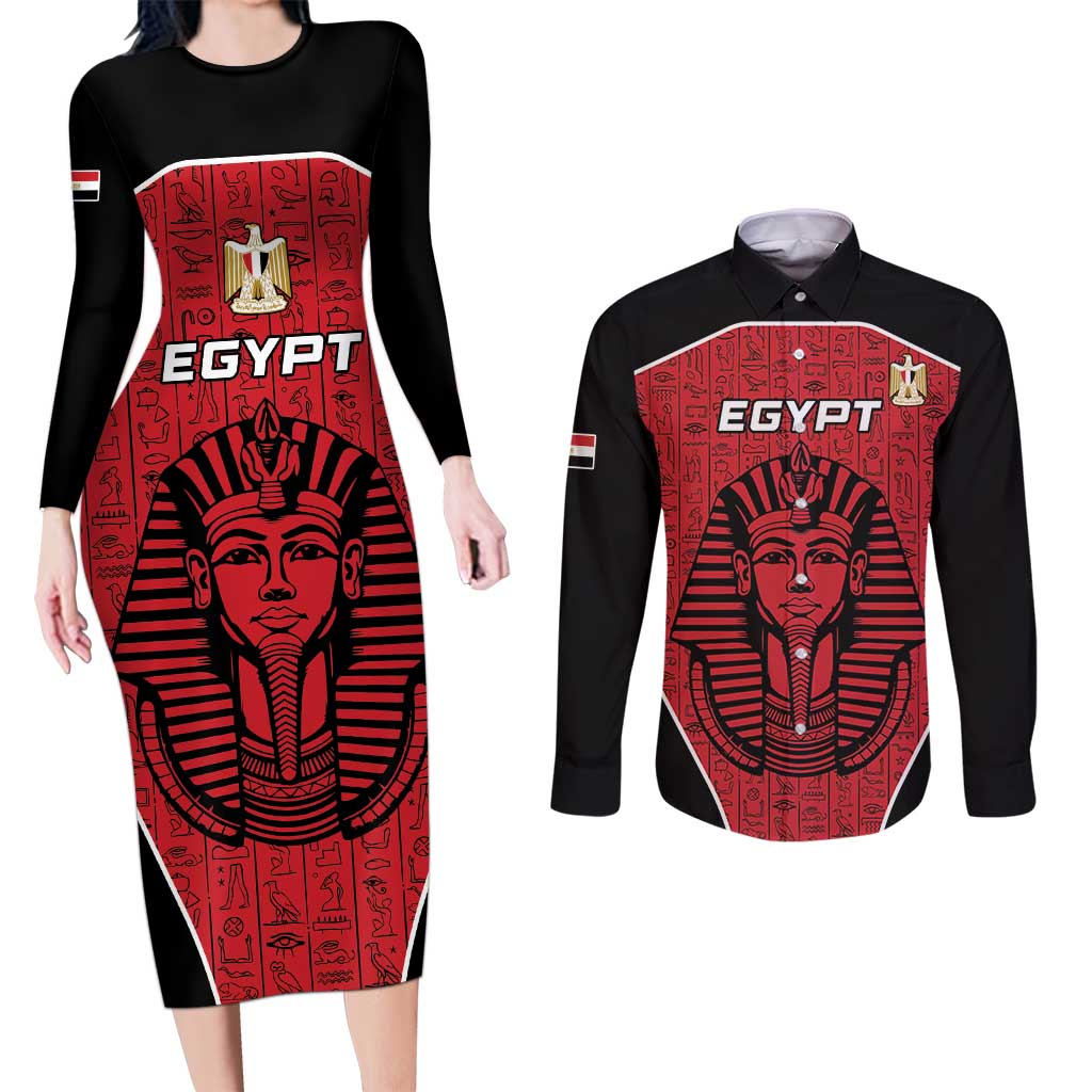 Custom Egypt Football Couples Matching Long Sleeve Bodycon Dress and Long Sleeve Button Shirt Go Pharaohs