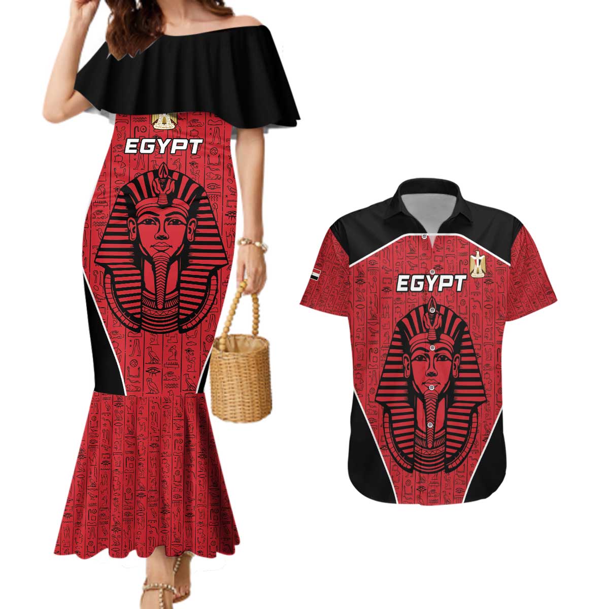 Custom Egypt Football Couples Matching Mermaid Dress and Hawaiian Shirt Go Pharaohs