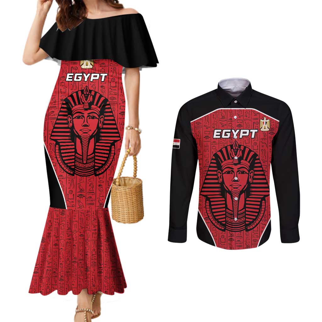 Custom Egypt Football Couples Matching Mermaid Dress and Long Sleeve Button Shirt Go Pharaohs