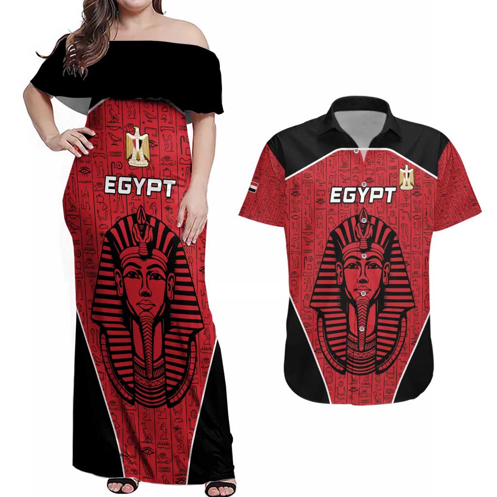 Custom Egypt Football Couples Matching Off Shoulder Maxi Dress and Hawaiian Shirt Go Pharaohs