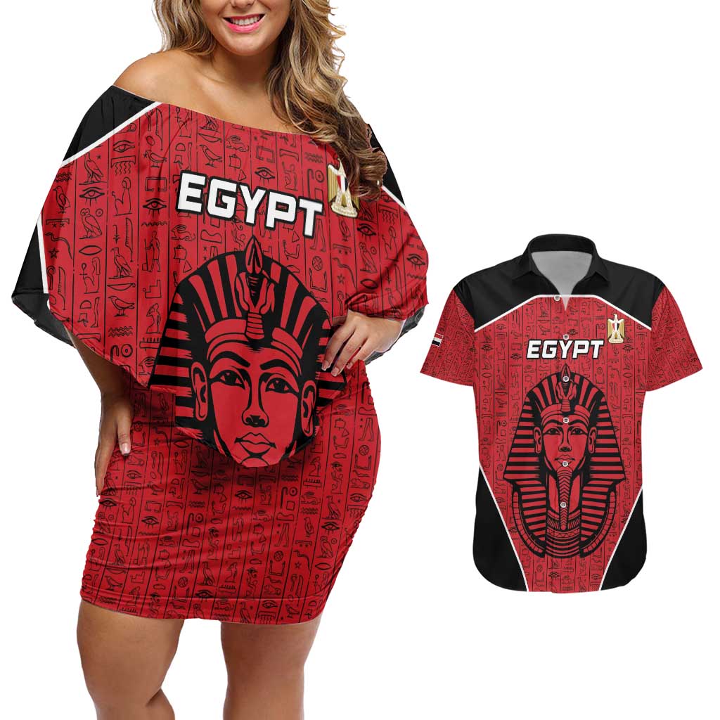 Custom Egypt Football Couples Matching Off Shoulder Short Dress and Hawaiian Shirt Go Pharaohs