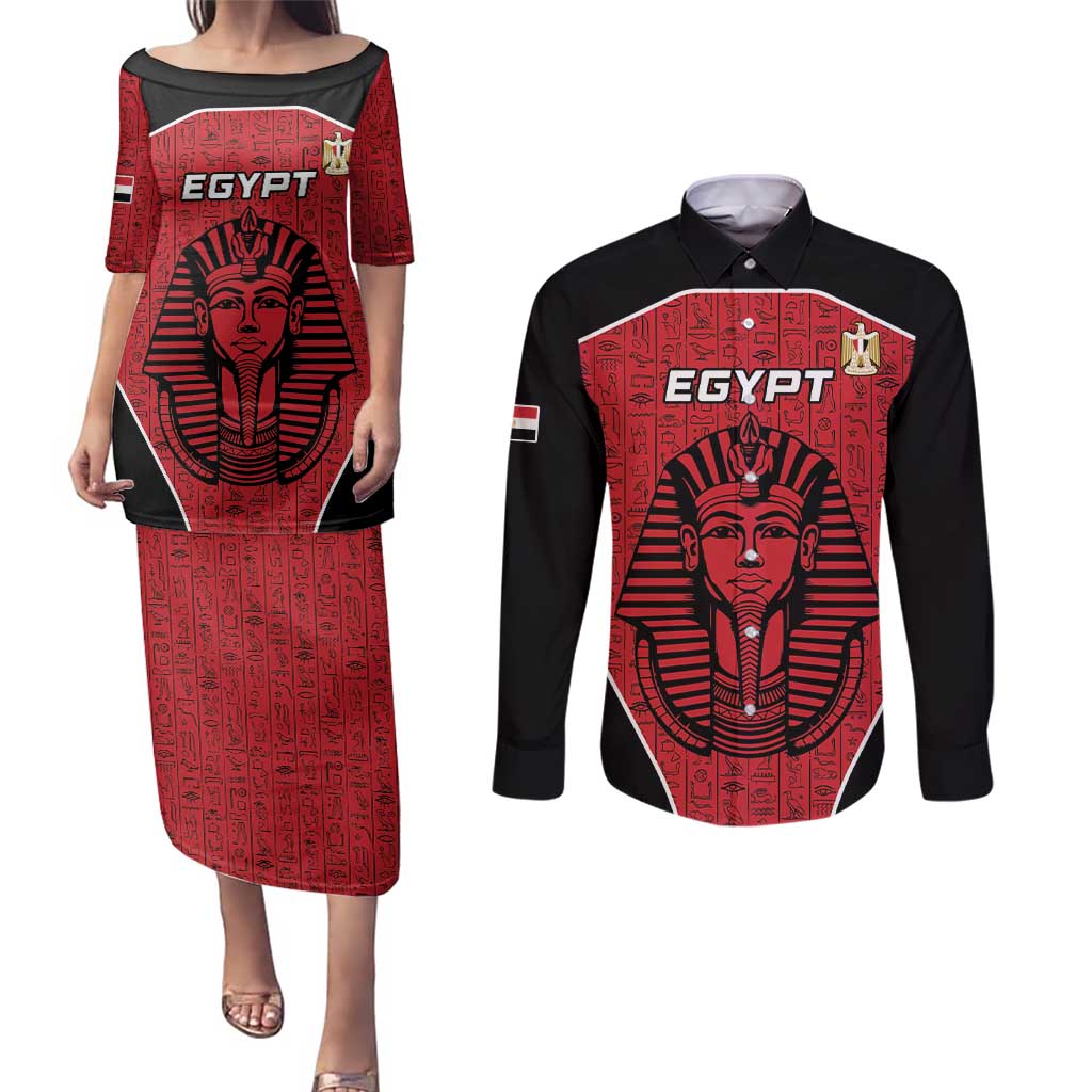 Custom Egypt Football Couples Matching Puletasi and Long Sleeve Button Shirt Go Pharaohs