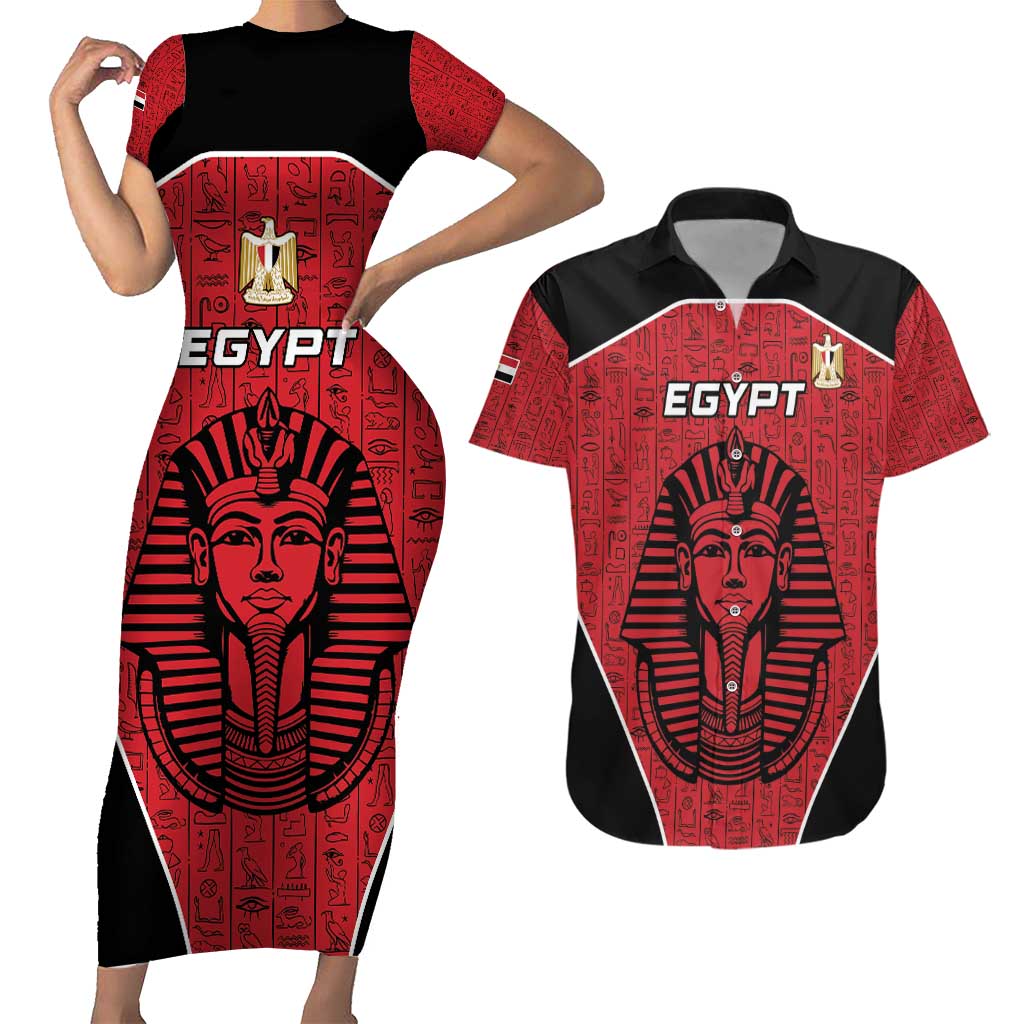 Custom Egypt Football Couples Matching Short Sleeve Bodycon Dress and Hawaiian Shirt Go Pharaohs