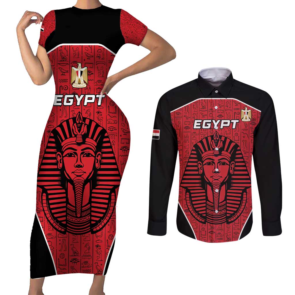 Custom Egypt Football Couples Matching Short Sleeve Bodycon Dress and Long Sleeve Button Shirt Go Pharaohs