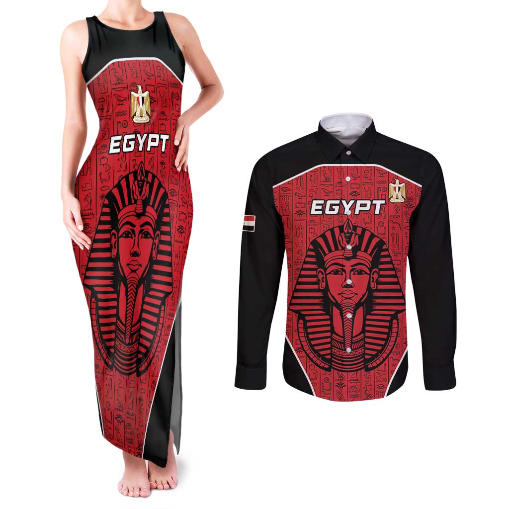 Custom Egypt Football Couples Matching Tank Maxi Dress and Long Sleeve Button Shirt Go Pharaohs