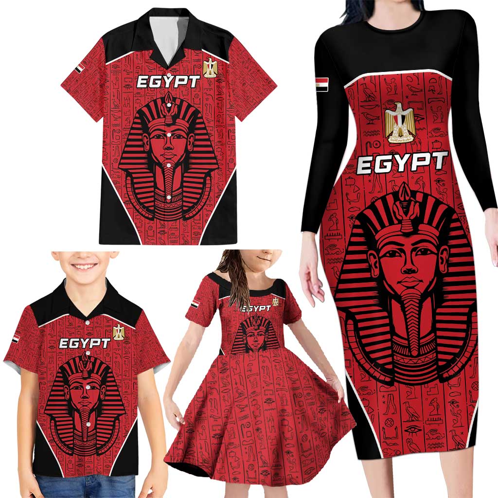 Custom Egypt Football Family Matching Long Sleeve Bodycon Dress and Hawaiian Shirt Go Pharaohs - Wonder Print Shop