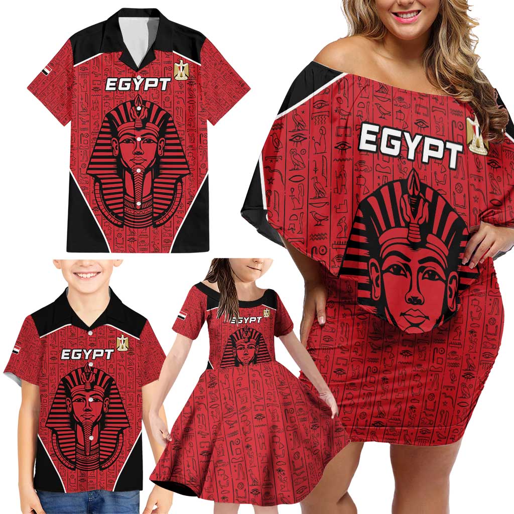 Custom Egypt Football Family Matching Off Shoulder Short Dress and Hawaiian Shirt Go Pharaohs - Wonder Print Shop