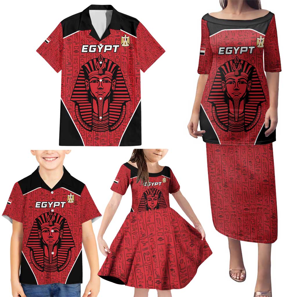 Custom Egypt Football Family Matching Puletasi and Hawaiian Shirt Go Pharaohs