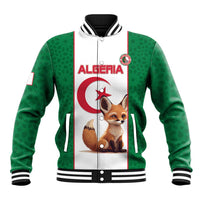 Baseball jacket with Algeria logo and fox graphic, green sleeves, white front