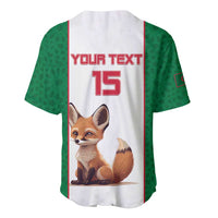 Custom jersey with green patterned sleeves, white back panel, YOUR TEXT 15 and fox