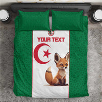 Green patterned bedding set with white center panel showing fox and Algeria flag motif