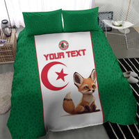 Green bedding set with two pillows and white panel featuring fox and red Algeria star