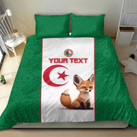 Green patterned bedding set with two pillows and white fox panel with red Algeria star