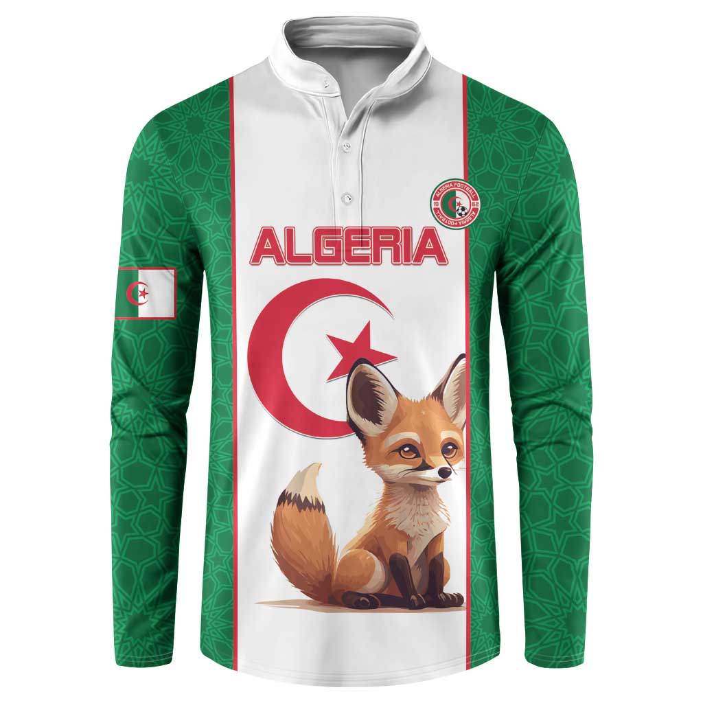 Algeria soccer button sweatshirt, green sleeves, white front panel with fox graphic