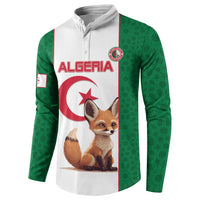 Algeria soccer button sweatshirt, front view with fox graphic and team crest patch