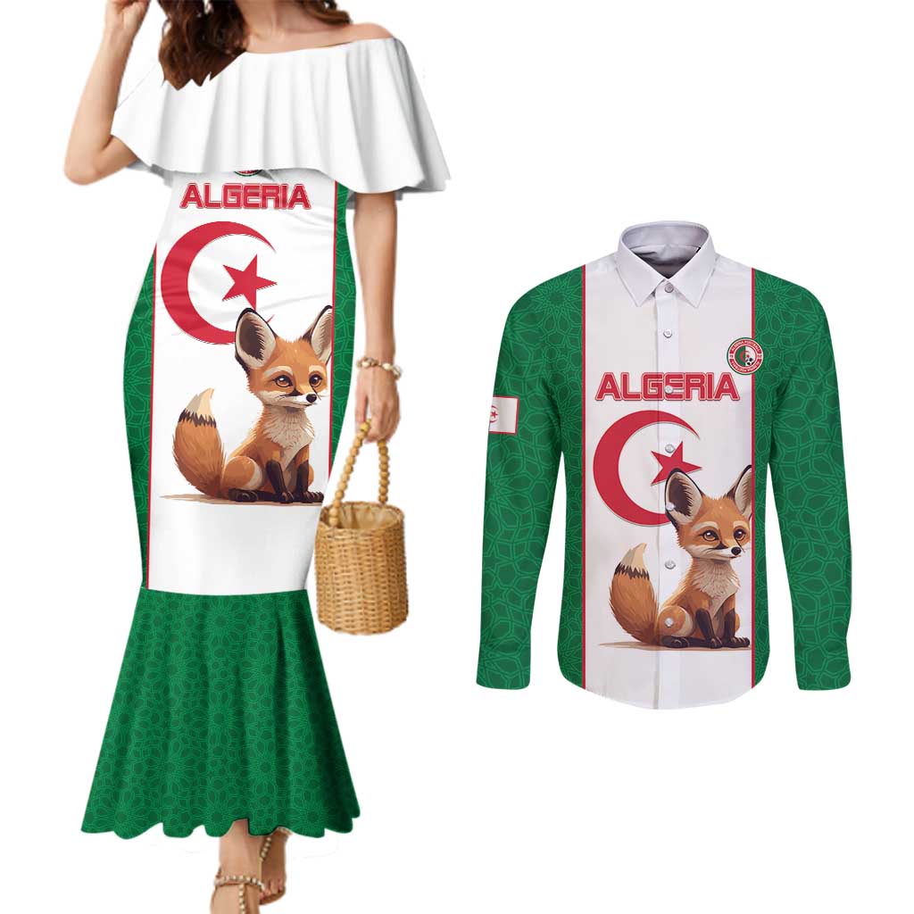 Custom Algeria Football Couples Matching Mermaid Dress and Long Sleeve Button Shirt Go Fennec Foxes