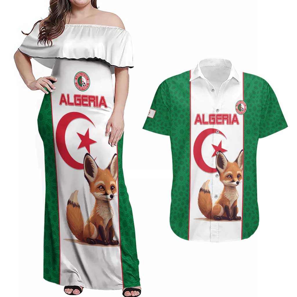 Custom Algeria Football Couples Matching Off Shoulder Maxi Dress and Hawaiian Shirt Go Fennec Foxes