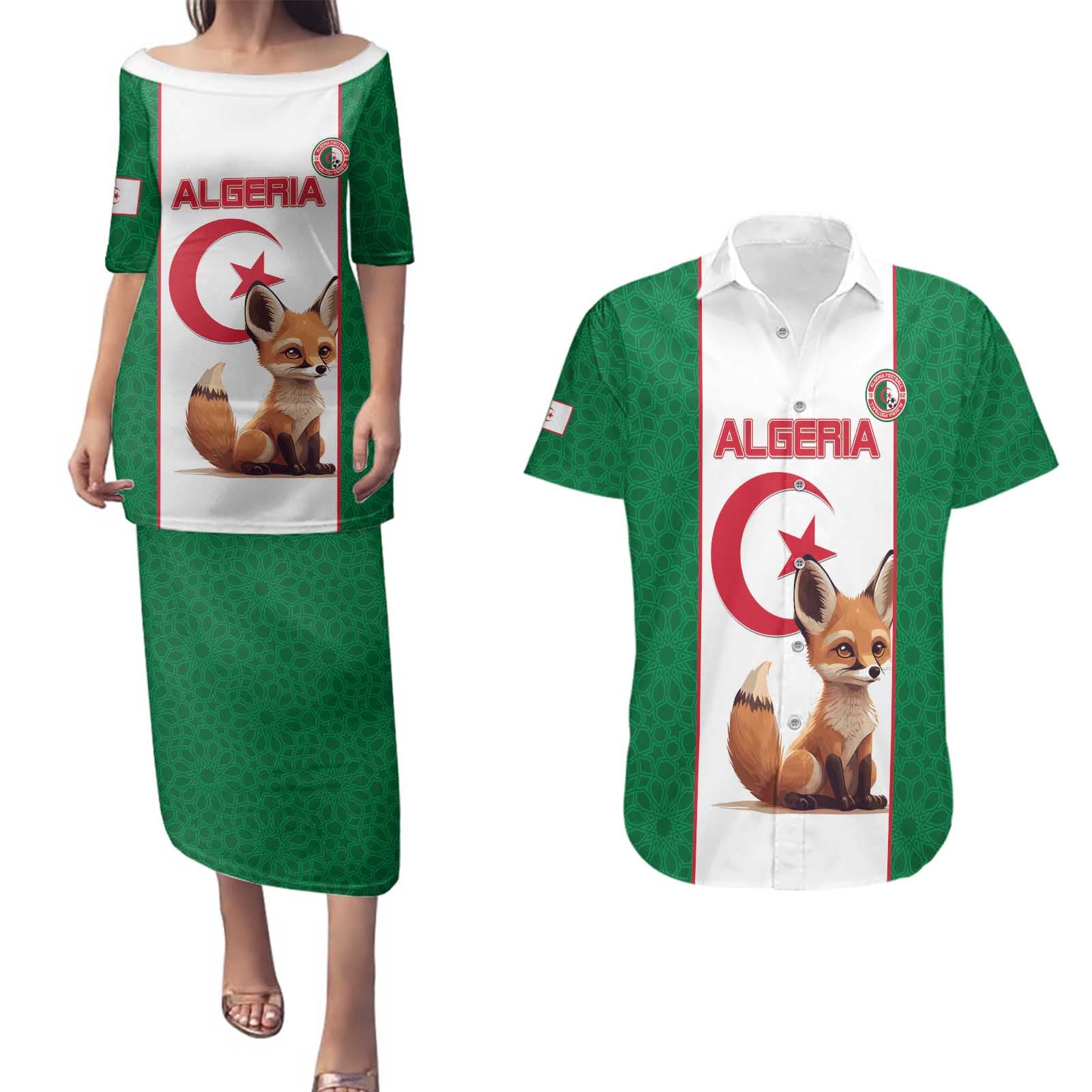 Custom Algeria Football Couples Matching Puletasi and Hawaiian Shirt Go Fennec Foxes