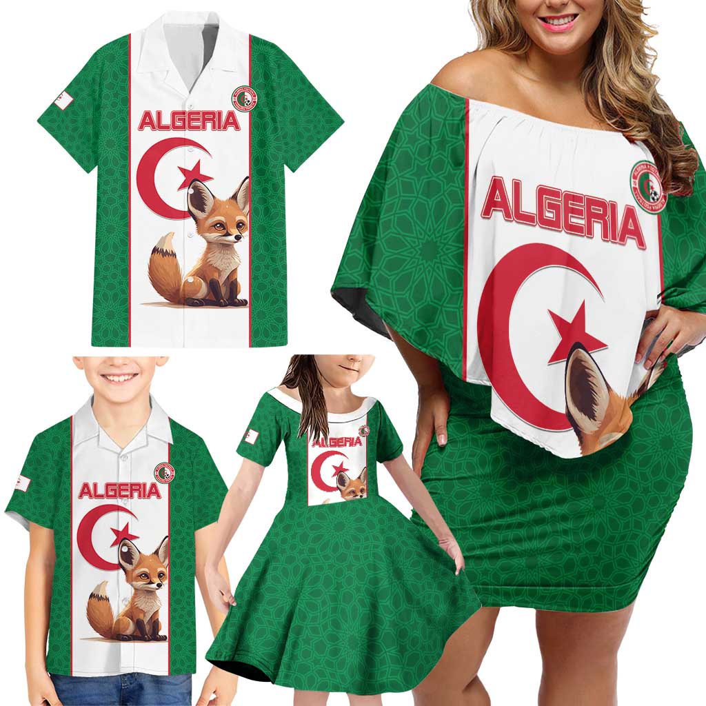 Custom Algeria Football Family Matching Off Shoulder Short Dress and Hawaiian Shirt Go Fennec Foxes - Wonder Print Shop