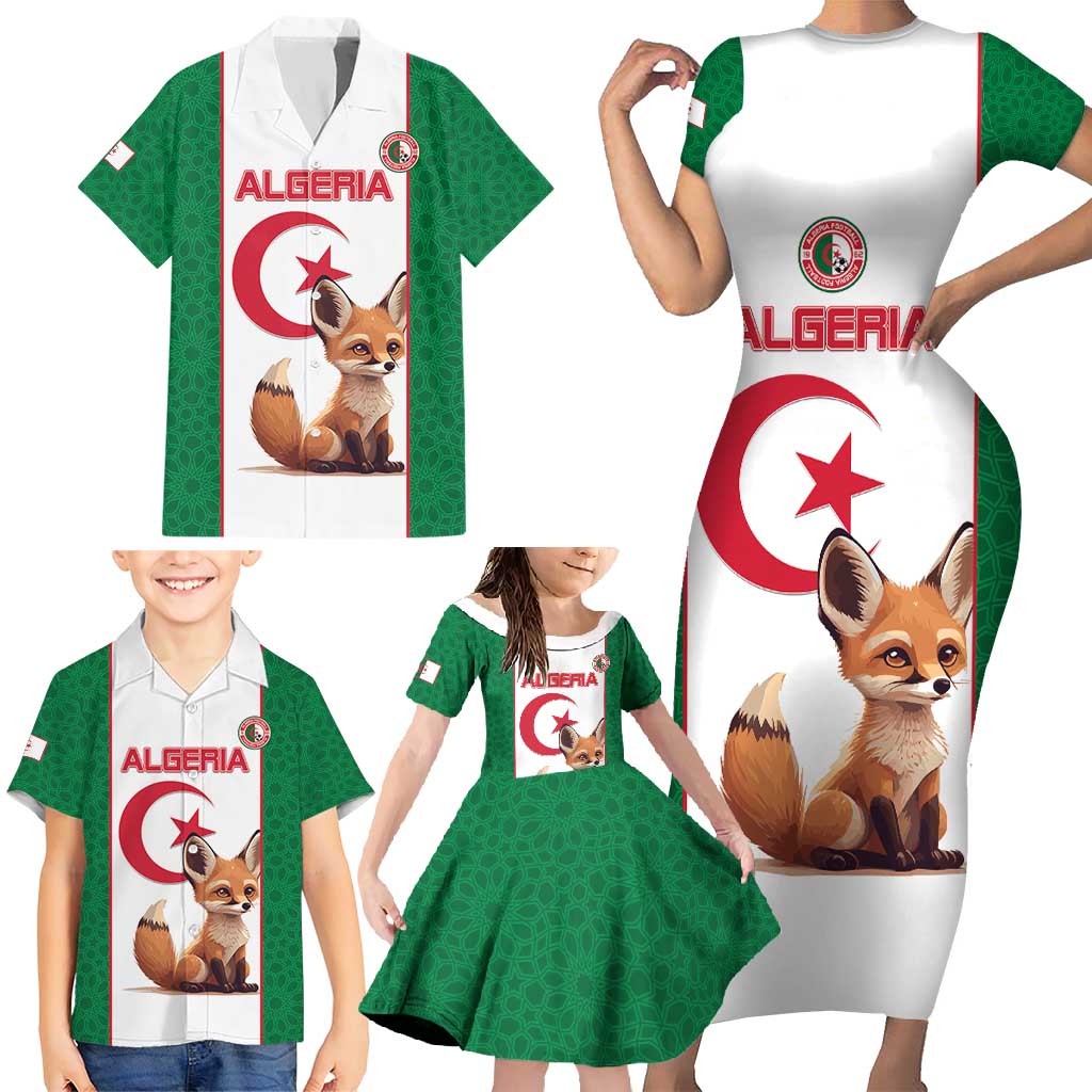 Custom Algeria Football Family Matching Short Sleeve Bodycon Dress and Hawaiian Shirt Go Fennec Foxes - Wonder Print Shop