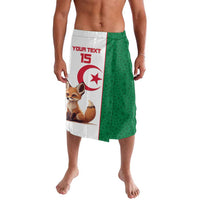 Green patterned lavalava with white panel, fox graphic and Algeria crest