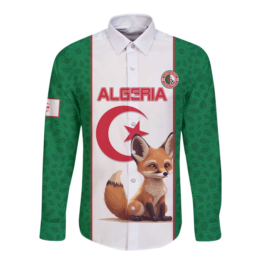 Custom Algeria Football Long Sleeve Button Shirt Go Fennec Foxes