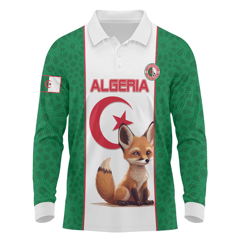 Custom Algeria Football Long Sleeve Polo Shirt Go Fennec Foxes - Wonder Print Shop