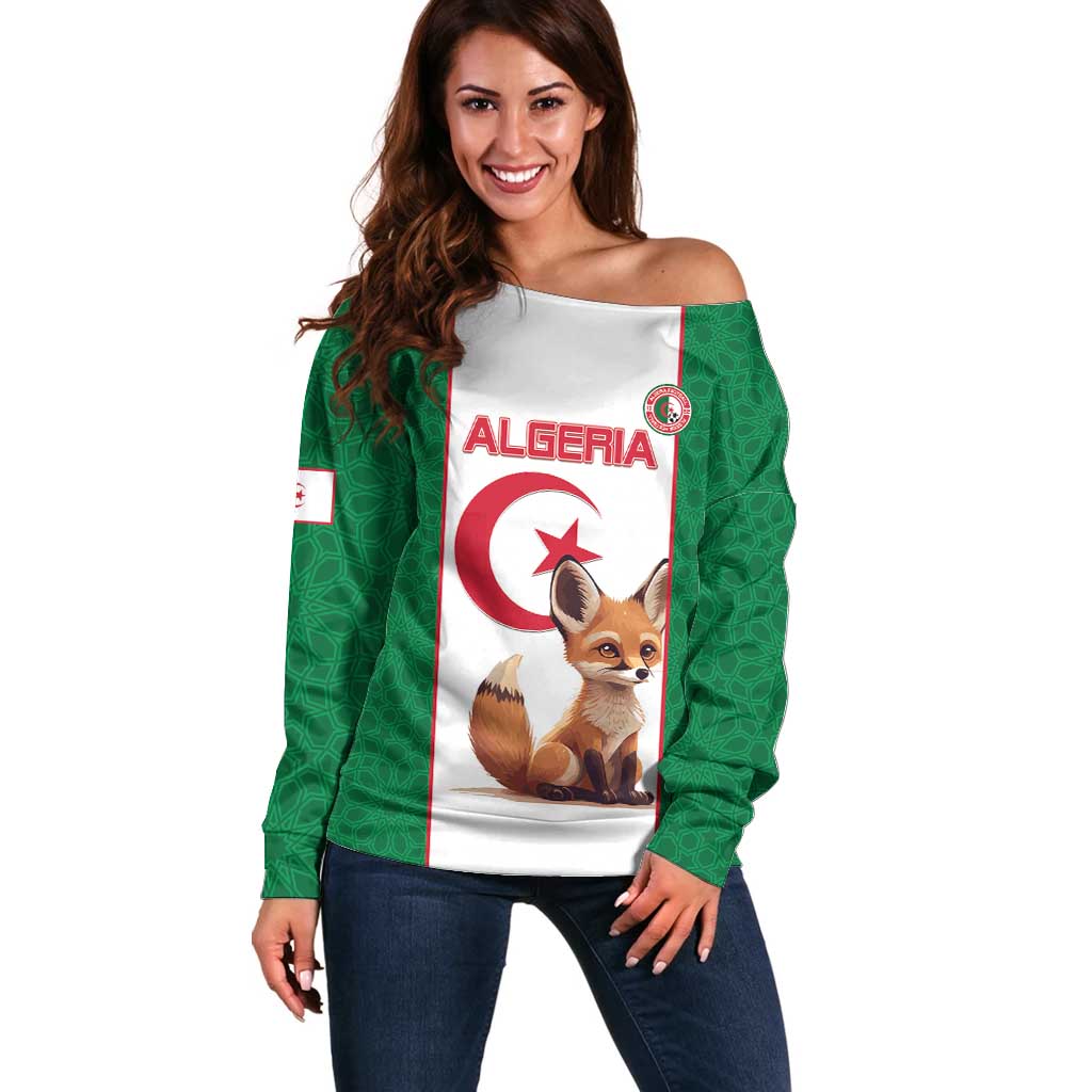 Custom Algeria Football Off Shoulder Sweater Go Fennec Foxes