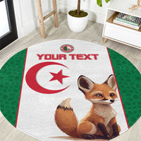 Round Algeria flag fennec fox area rug with green border and red "YOUR TEXT"