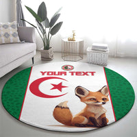 Round Algeria flag fennec fox area rug with green outer ring and red "YOUR TEXT"