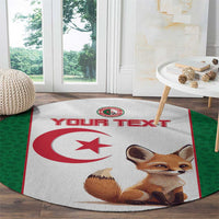 Round Algeria flag fennec fox area rug with green border, red "YOUR TEXT" and emblem