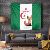 Custom Algeria football tapestry with green sides and white center; Algeria symbol and fennec fox.