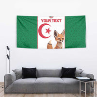 Algeria-themed green and white tapestry with “YOUR TEXT” and fennec fox in the center.